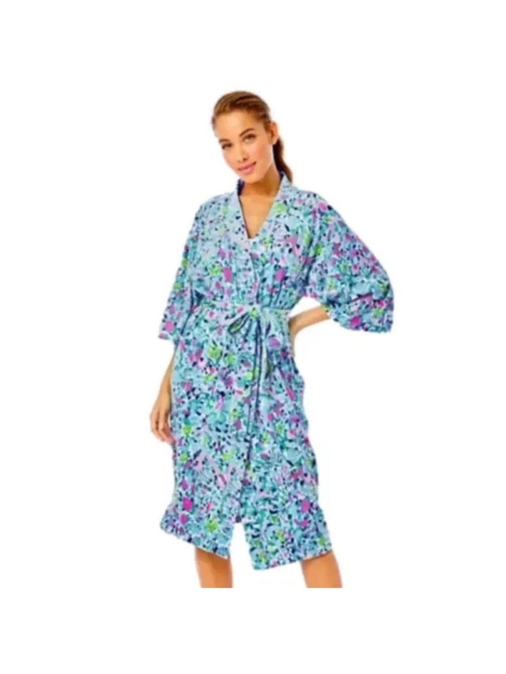 Lilly Pulitzer Elaine Velour Robe Ocean Blue